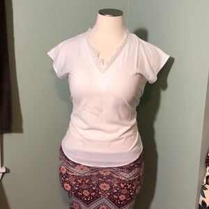 No Brand White Lace Neckline Blouse